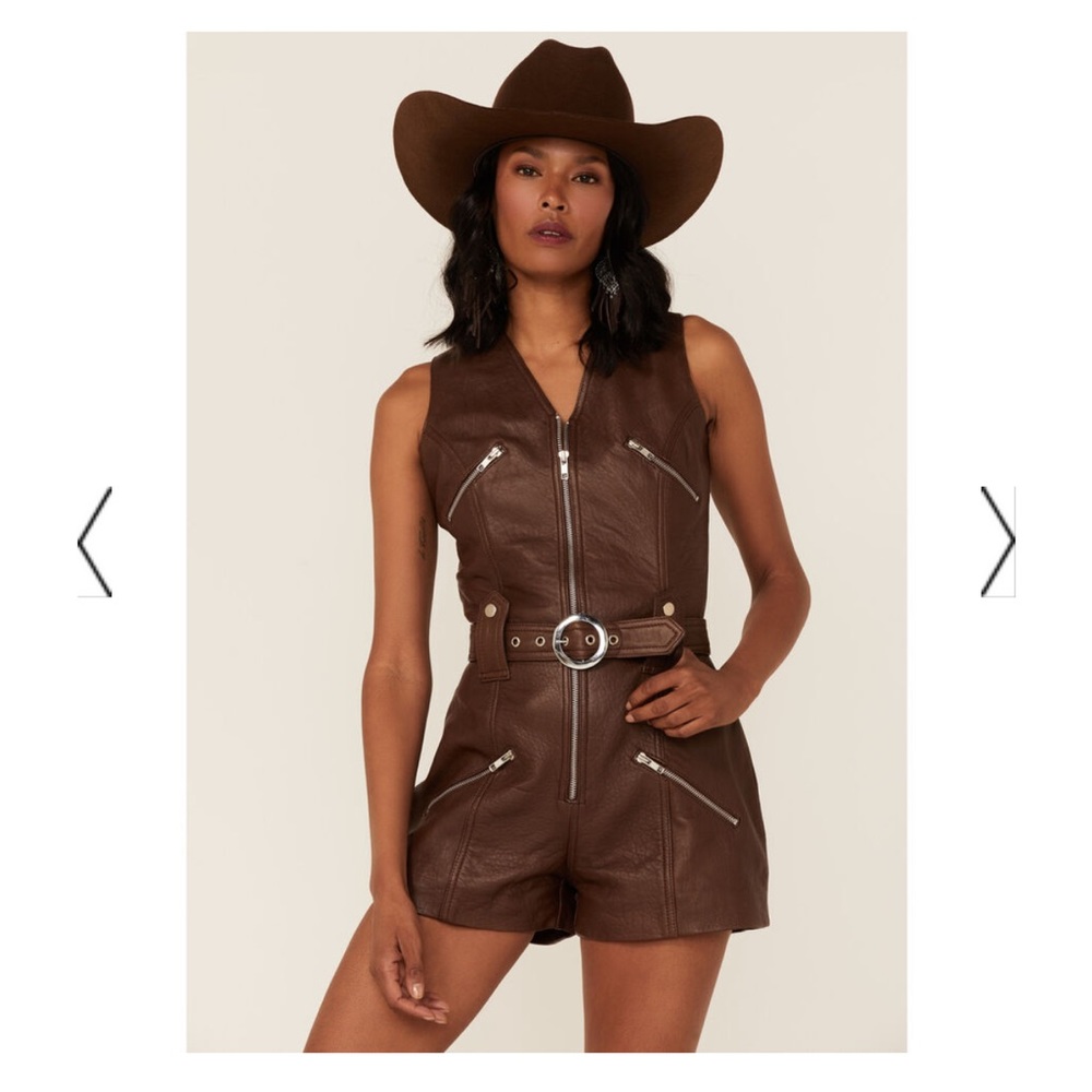 Brown Leather Sleeveless Jumpsuit